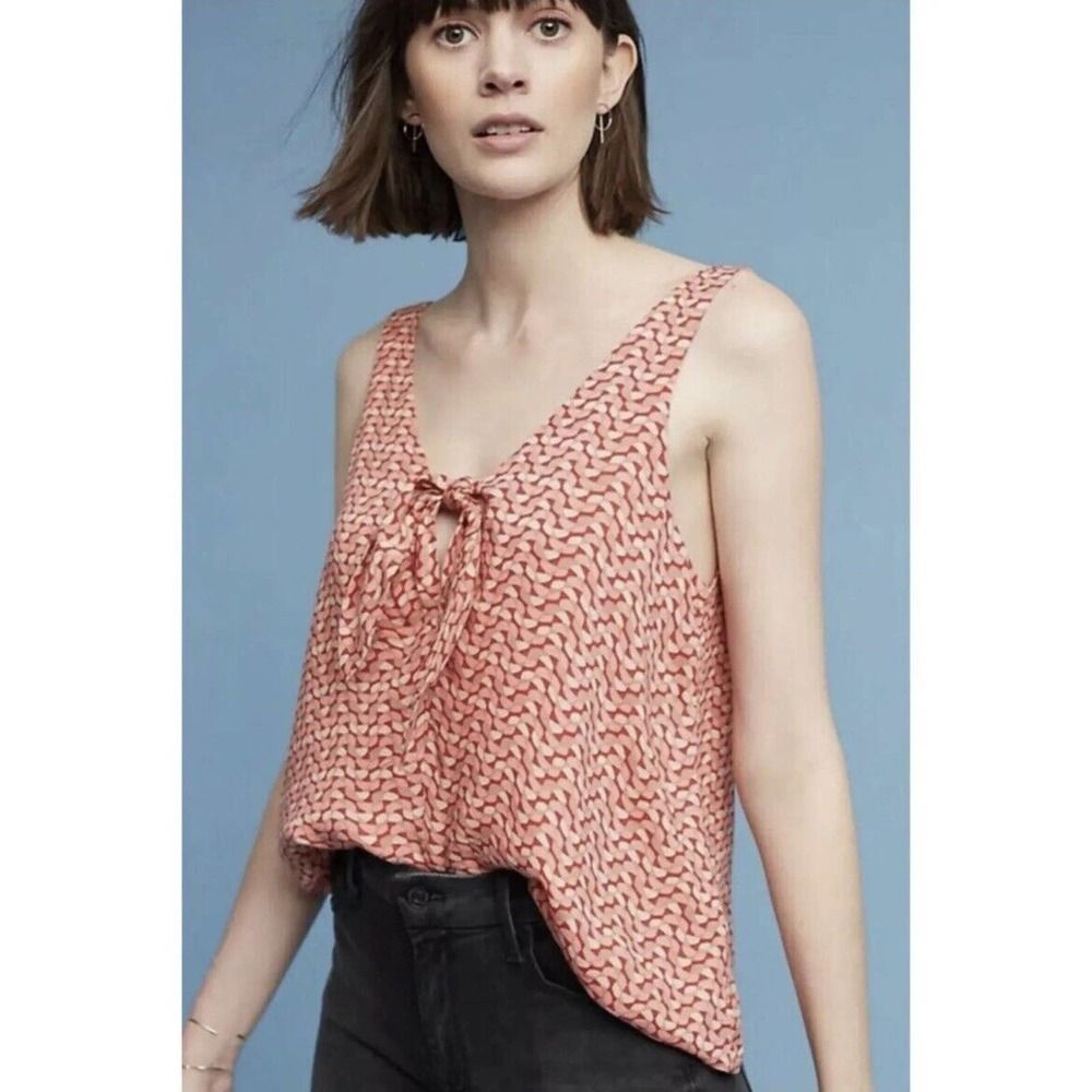 Anthropologie Maeve Verena Tie-Front Blouse Size XS‎ Pink Print 100% Modal